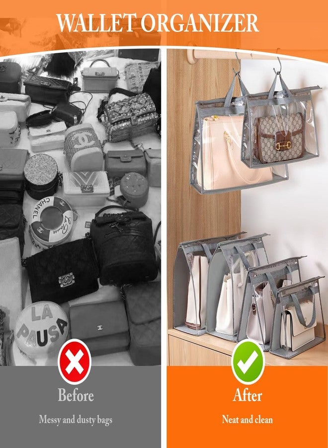 CAPHONT 12 Pack Dust Bags for Handbags, 4 Sizes Gray Purse Storage Organizer with Zipper and Hook, Dustproof & Moistureproof Handbag Protector for Closet - Image 3